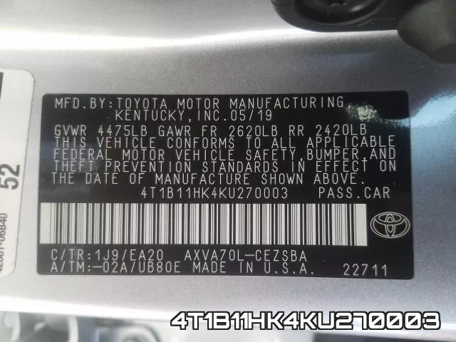 4T1B11HK4KU270003 фото 2