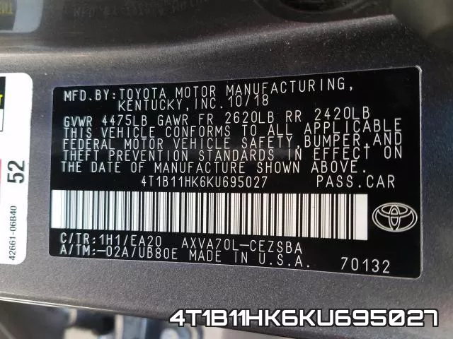 4T1B11HK6KU695027 фото 2