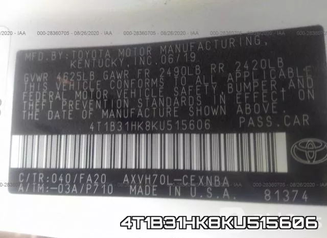 4T1B31HK8KU515606 фото 10