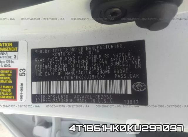 4T1B61HK0KU297037 фото 10