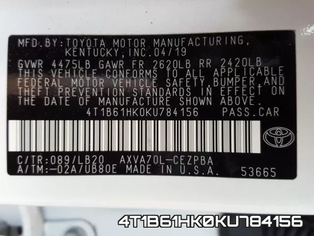 4T1B61HK0KU784156 фото 2