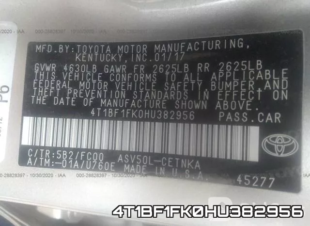 4T1BF1FK0HU382956 фото 10