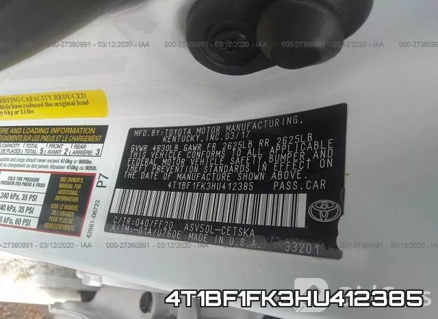 4T1BF1FK3HU412385 фото 10