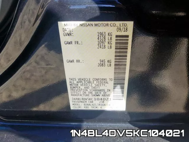 1N4BL4DV5KC104021 фото 2