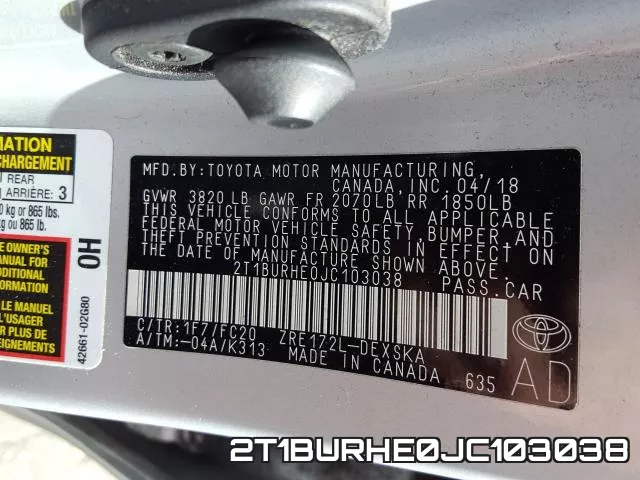 2T1BURHE0JC103038 фото 2