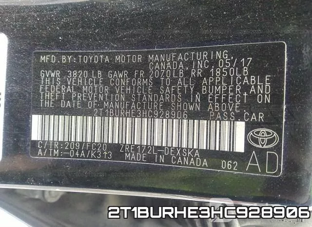 2T1BURHE3HC928906 фото 10