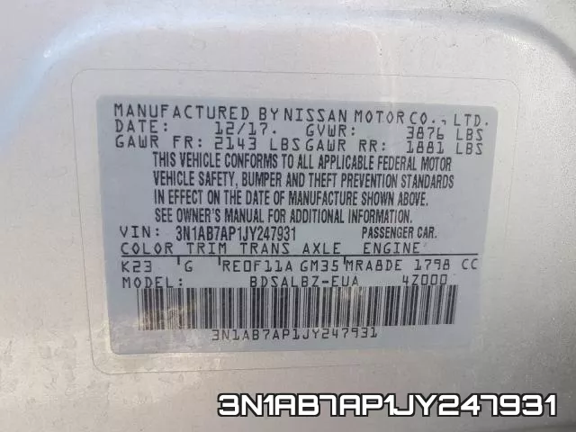 3N1AB7AP1JY247931 фото 2