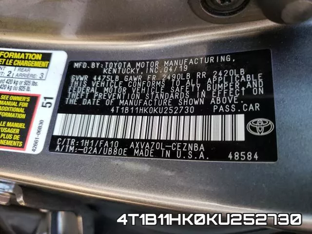 4T1B11HK0KU252730 фото 2