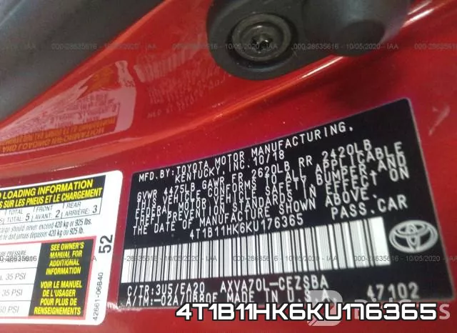 4T1B11HK6KU176365 фото 9