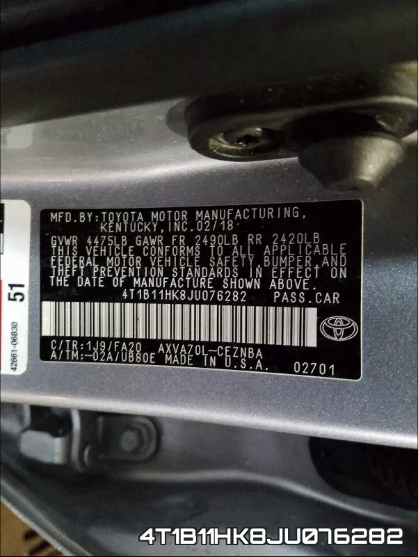 4T1B11HK8JU076282 фото 2
