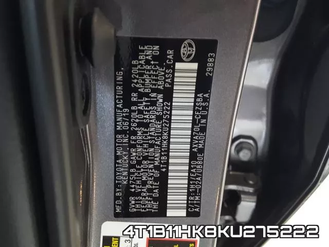 4T1B11HK8KU275222 фото 2