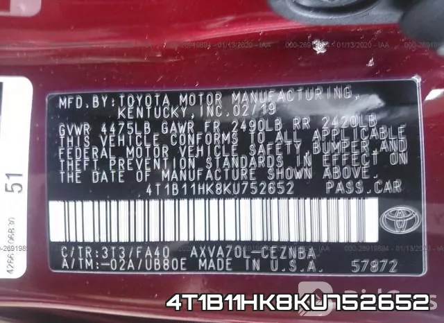 4T1B11HK8KU752652 фото 9