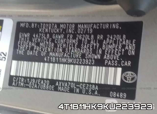 4T1B11HK9KU223923 фото 10