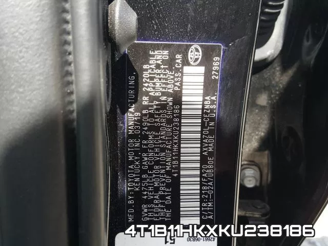 4T1B11HKXKU238186 фото 2