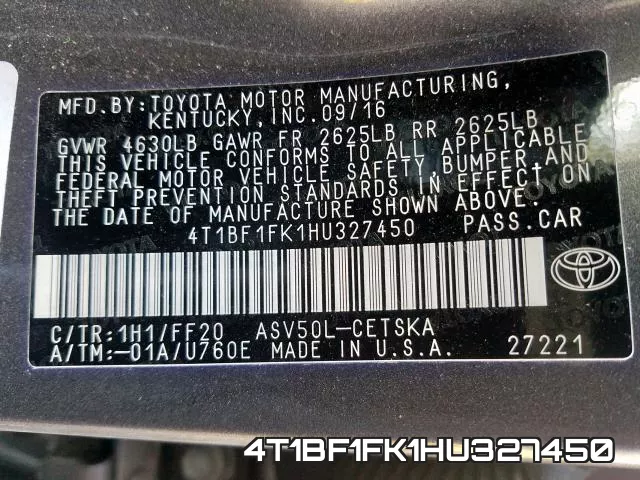 4T1BF1FK1HU327450 фото 2