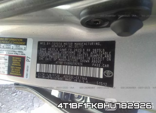 4T1BF1FK8HU782926 фото 9