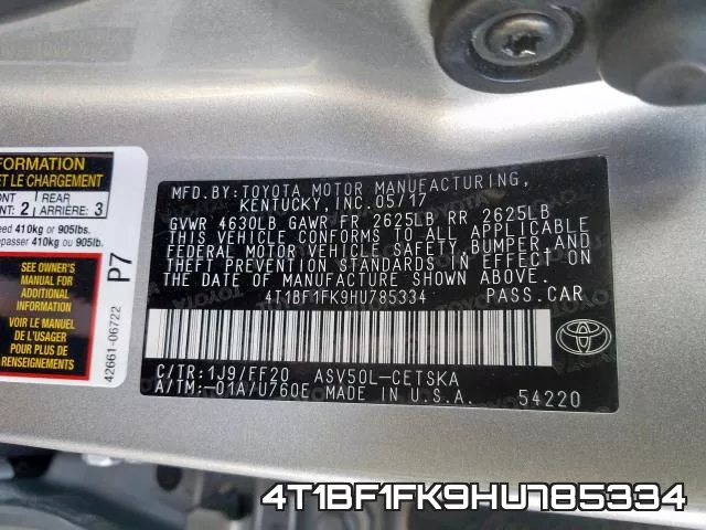 4T1BF1FK9HU785334 фото 2
