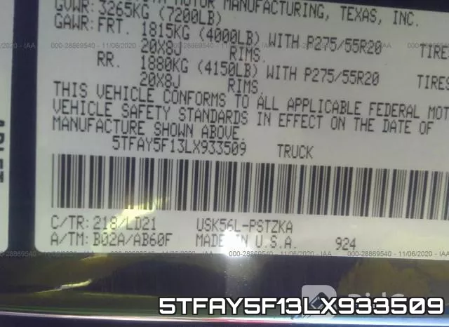 5TFAY5F13LX933509 фото 10