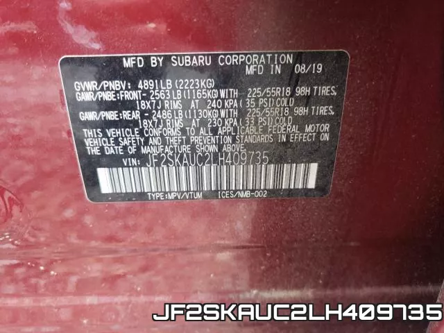JF2SKAUC2LH409735 фото 2