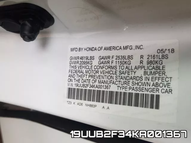 19UUB2F34KA001367 фото 2