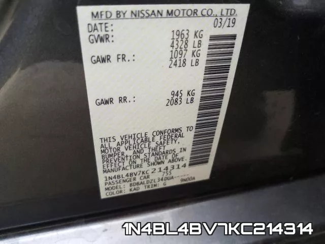 1N4BL4BV7KC214314 фото 2