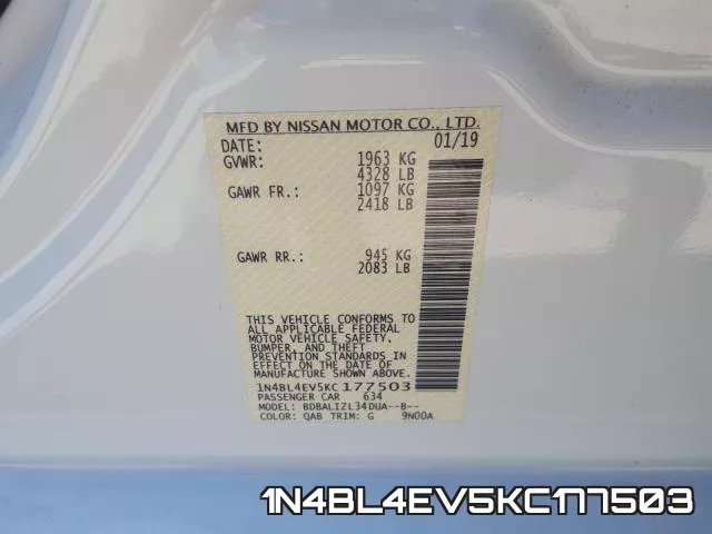 1N4BL4EV5KC177503 фото 2
