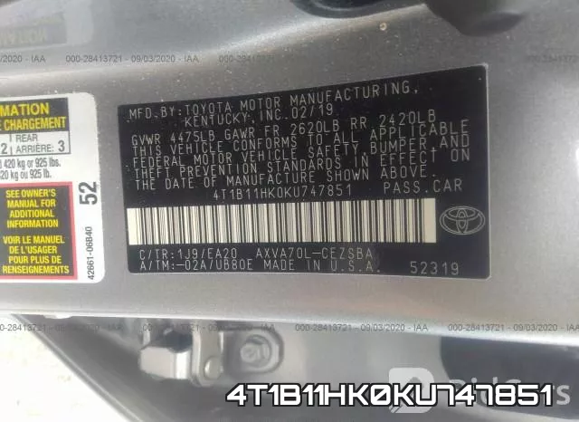 4T1B11HK0KU747851 фото 10