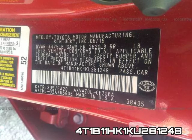 4T1B11HK1KU281248 фото 10