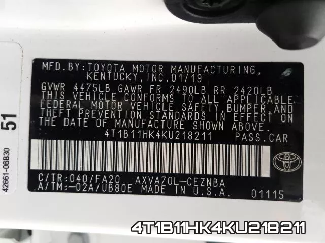4T1B11HK4KU218211 фото 2