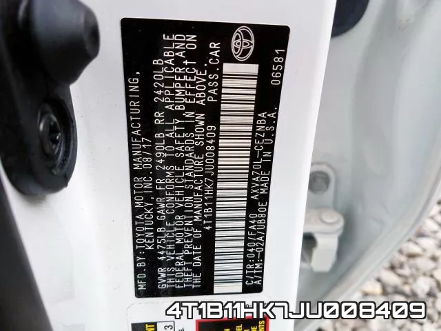 4T1B11HK7JU008409 фото 2