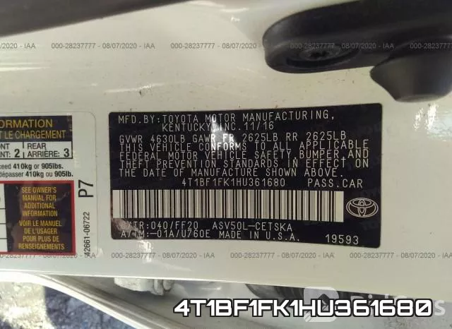 4T1BF1FK1HU361680 фото 10
