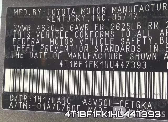 4T1BF1FK1HU447393 фото 10