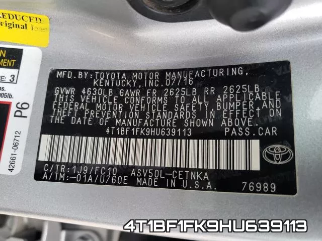 4T1BF1FK9HU639113 фото 2