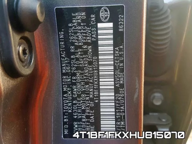 4T1BF1FKXHU815070 фото 2