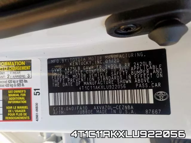 4T1C11AKXLU922056 фото 2