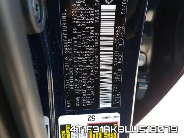 4T1F31AK8LU518079 фото 2