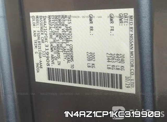1N4AZ1CP1KC319908 фото 10
