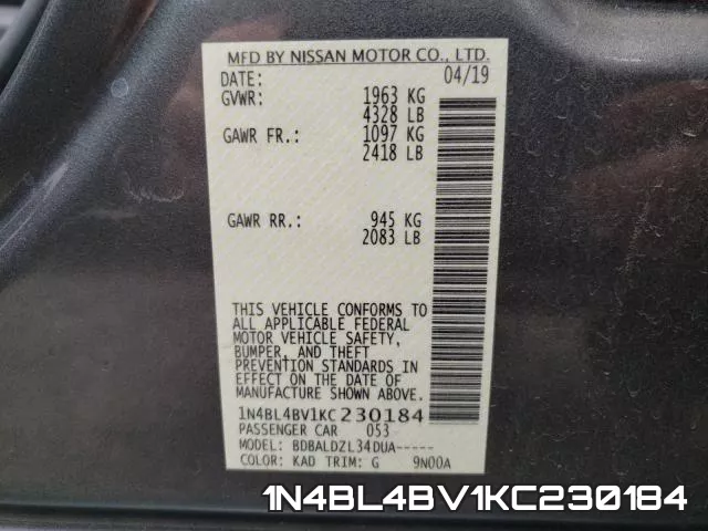 1N4BL4BV1KC230184 фото 2
