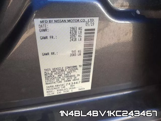 1N4BL4BV1KC243467 фото 2