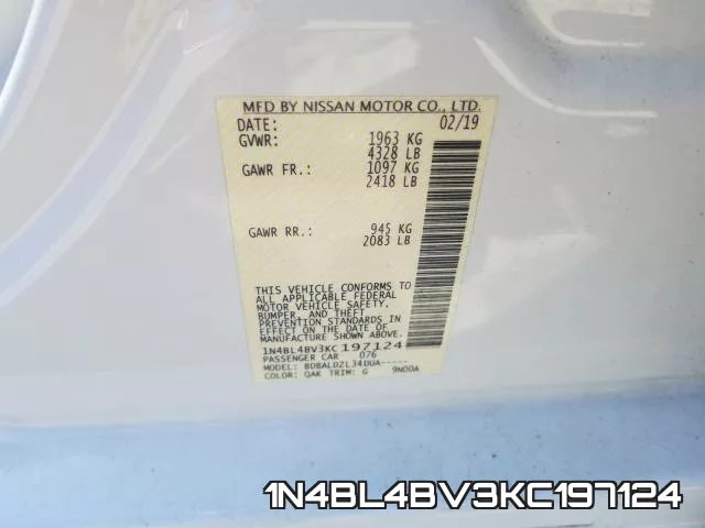 1N4BL4BV3KC197124 фото 2