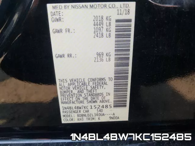 1N4BL4BW7KC152485 фото 2