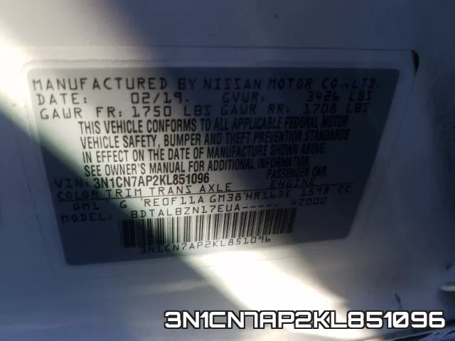 3N1CN7AP2KL851096 фото 2