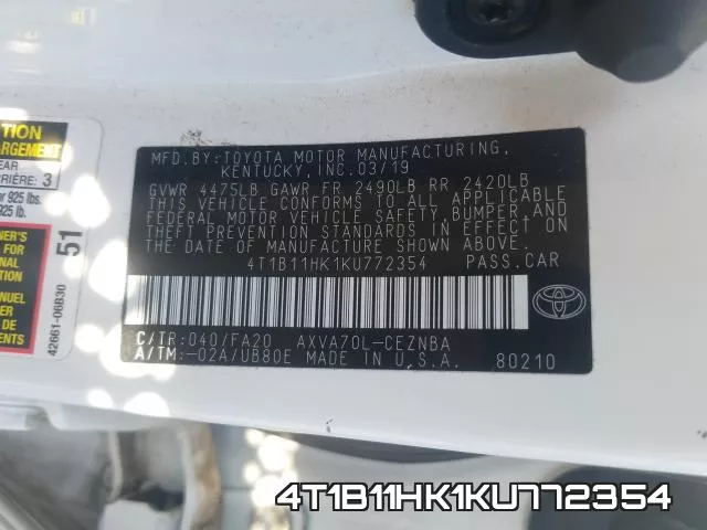 4T1B11HK1KU772354 фото 2
