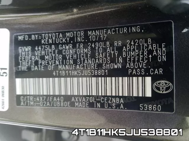 4T1B11HK5JU538801 фото 2