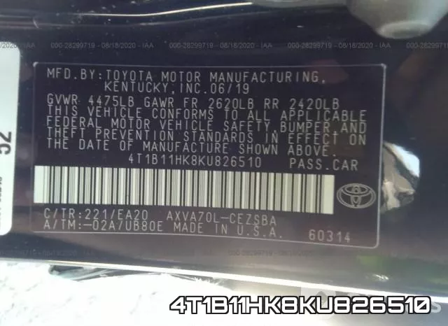 4T1B11HK8KU826510 фото 10