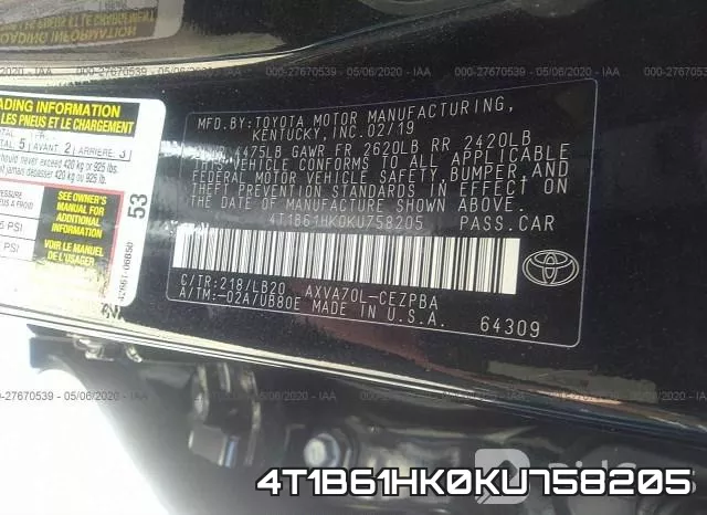 4T1B61HK0KU758205 фото 10