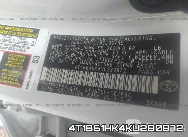 4T1B61HK4KU280872 фото 10