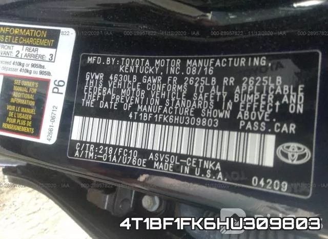 4T1BF1FK6HU309803 фото 10