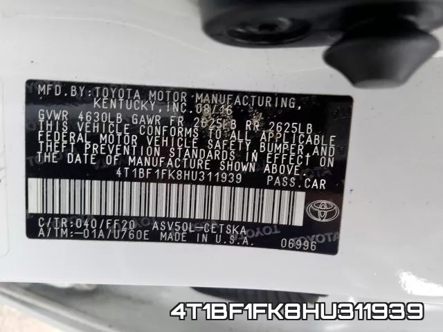 4T1BF1FK8HU311939 фото 2