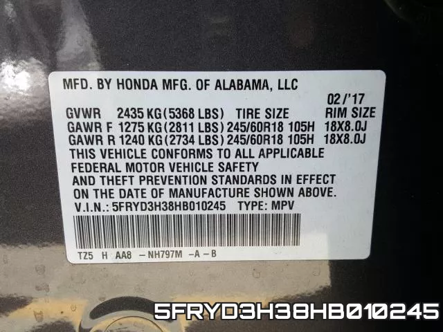 5FRYD3H38HB010245 фото 2
